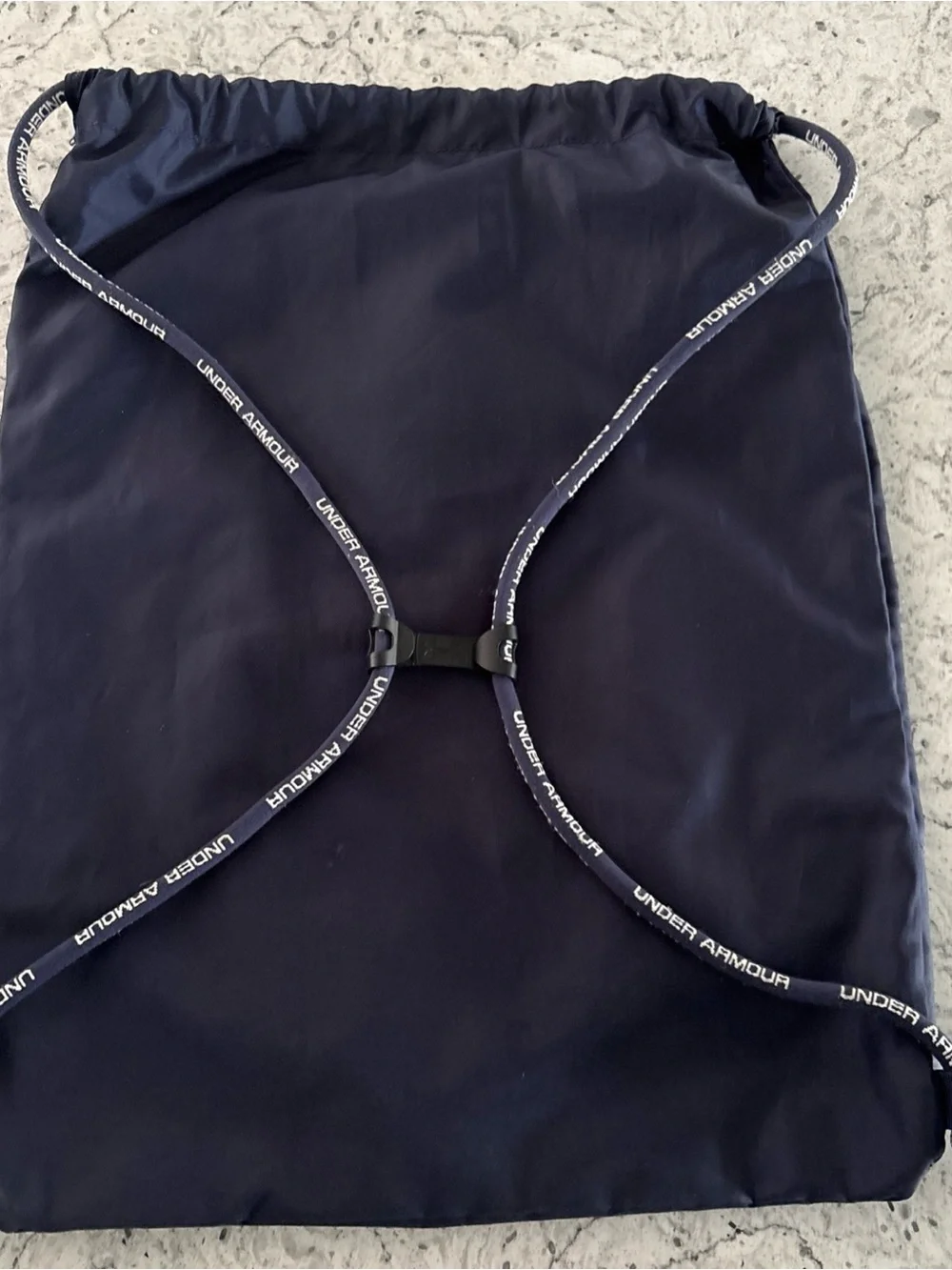 Under Armour Navy Drawcord Backpack with Silver Logo